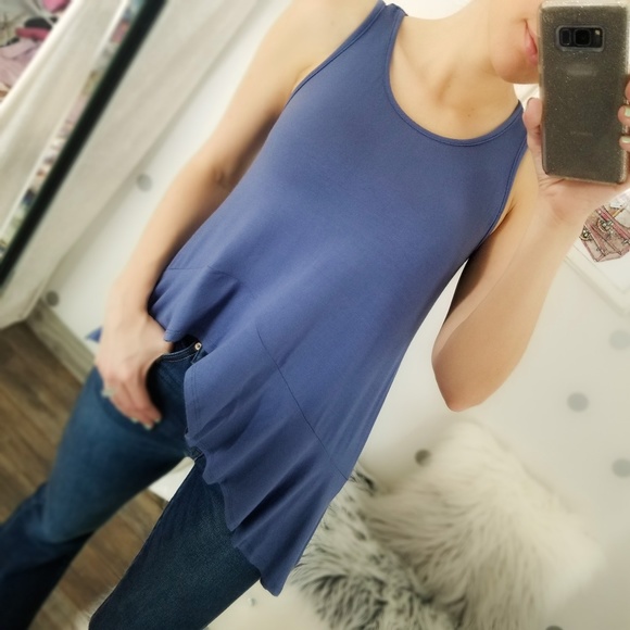 Denim Blue Fall Casual Basic Tops Women’s Navy Summer Muscle Tank Ruffle Tops - Picture 7 of 9